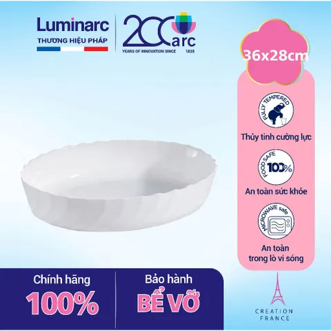 Khay Nướng Thủy Tinh Luminarc Trianon Oval 36x28cm - An Toàn Cho Lò Nướng, Lò Vi Sóng Và Máy Rửa Bát - Hàng Chính Hãng Pháp