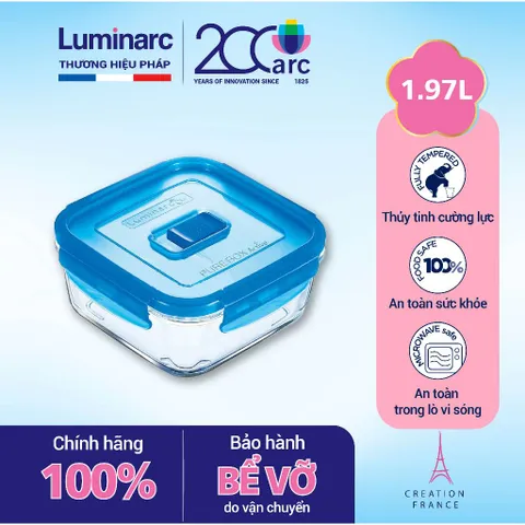 Bộ 2 hộp thủy tinh Luminarc Pure Box 1.97L - Hộp đựng và bảo quản thực phẩm cao cấp, an toàn, dễ vệ sinh