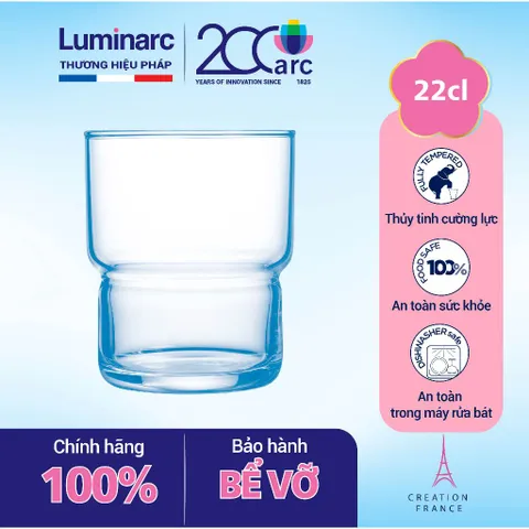 Bộ 6 cốc thủy tinh thấp Luminarc LogT Blue 220ml - Thiết kế tinh tế, an toàn cho sức khỏe, hàng chính hãng