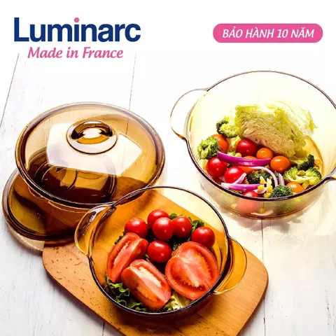 Nồi thủy tinh Luminarc Amberline 1L-1.5L-2L C6317/C6313/C6008 dùng bếp ga, hồng ngoại, bảo hành 10 năm | Hàng chính hãng