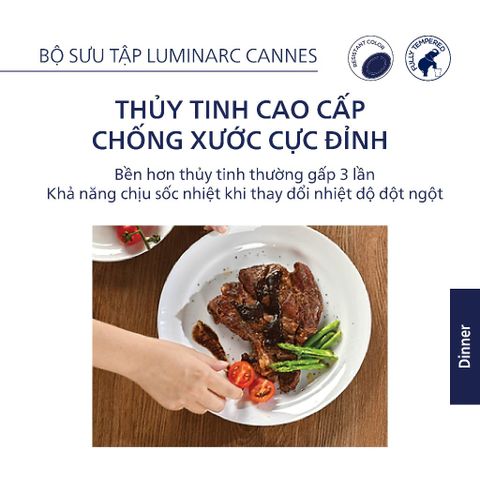 Bộ 6 Đĩa Thủy Tinh Luminarc Cannes 25CM - An Toàn Lò Vi Sóng và Máy Rửa Bát - Mẫu Bền Bỉ, Kháng Vỡ