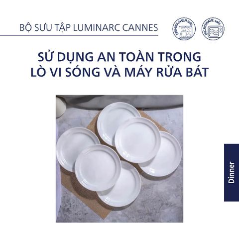 Bộ 6 Đĩa Thủy Tinh Luminarc Cannes 25CM - An Toàn Lò Vi Sóng và Máy Rửa Bát - Mẫu Bền Bỉ, Kháng Vỡ