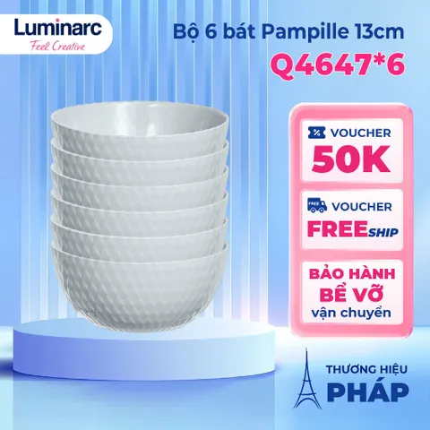 Bộ 6 bát thuỷ tinh Luminarc Pampille 13cm màu Granit - An toàn lò vi sóng, hàng chính hãng Pháp, thiết kế hiện đại, tiện ích nhà bếp