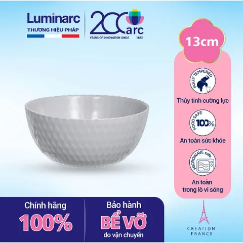 Bộ 6 bát thuỷ tinh Luminarc Pampille 13cm màu Granit - An toàn lò vi sóng, hàng chính hãng Pháp, thiết kế hiện đại, tiện ích nhà bếp