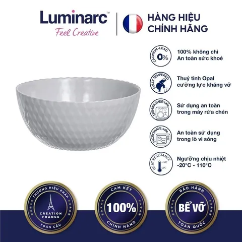 Bộ 6 bát thuỷ tinh Luminarc Pampille 13cm màu Granit - An toàn lò vi sóng, hàng chính hãng Pháp, thiết kế hiện đại, tiện ích nhà bếp