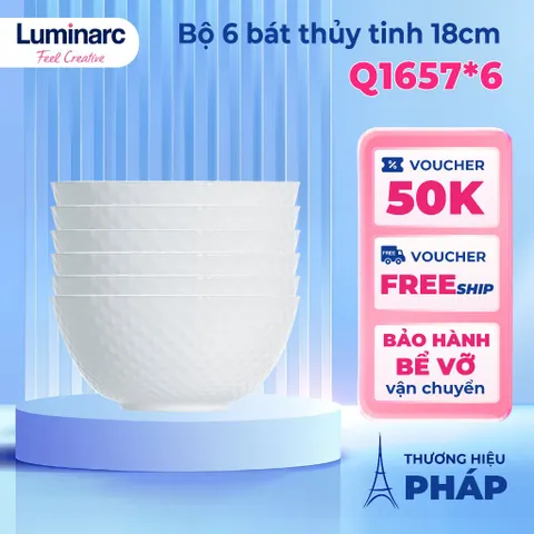 Bộ 6 bát tô thủy tinh Luminarc D-Precious 18cm - Tô ăn phở, tô canh cao cấp chống xước, an toàn cho sức khỏe, chính hãng
