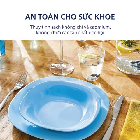 Bộ 6 đĩa (dĩa) thủy tinh Luminarc Carine Light Blue CR6B, dùng lò vi sóng | Hàng chính hãng