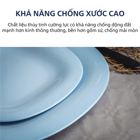 Bộ 6 đĩa (dĩa) thủy tinh Luminarc Carine Light Blue CR6B, dùng lò vi sóng | Hàng chính hãng