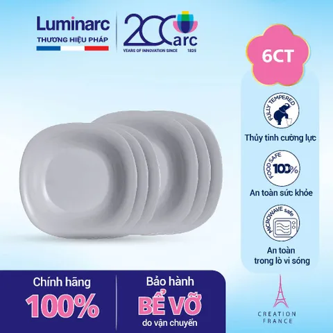 Bộ Đĩa Luminarc Carine Granit 6 Chi Tiết - Set Thủy Tinh Cao Cấp Sang Trọng Sản Xuất Tại Pháp, Dùng An Toàn Trong Vi Sóng 21cm & 19cm