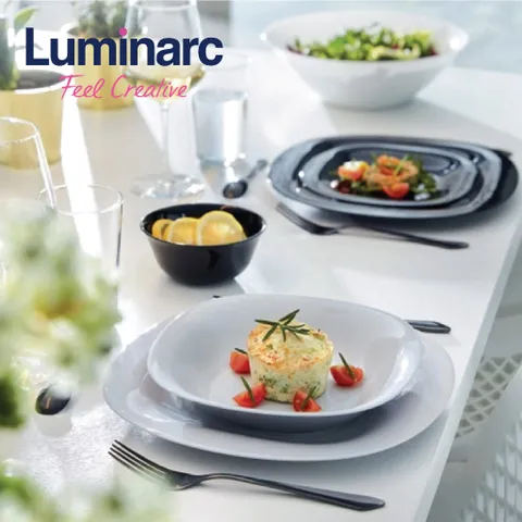 Bộ Đĩa Luminarc Carine Granit 6 Chi Tiết - Set Thủy Tinh Cao Cấp Sang Trọng Sản Xuất Tại Pháp, Dùng An Toàn Trong Vi Sóng 21cm & 19cm