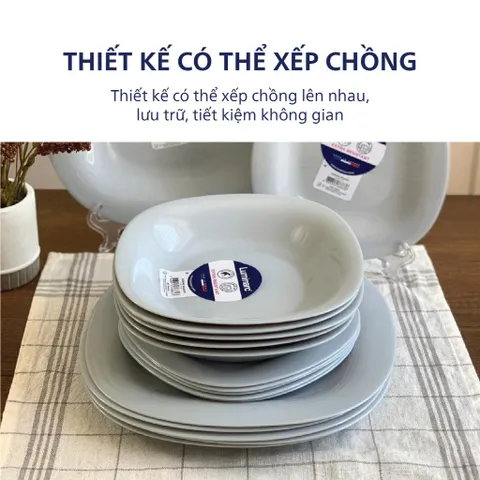 Bộ Đĩa Luminarc Carine Granit 6 Chi Tiết - Set Thủy Tinh Cao Cấp Sang Trọng Sản Xuất Tại Pháp, Dùng An Toàn Trong Vi Sóng 21cm & 19cm