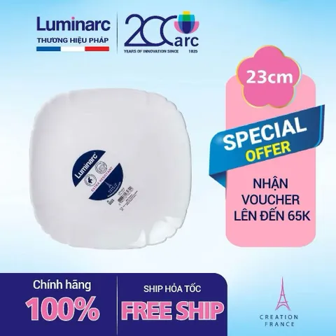 Bộ 6 Đĩa Thủy Tinh Nông Lòng Luminarc Lotusia 23cm - Đĩa An Toàn Cho Lò Vi Sóng, Sang Trọng Và Thẩm Mỹ Trong Bàn Ăn