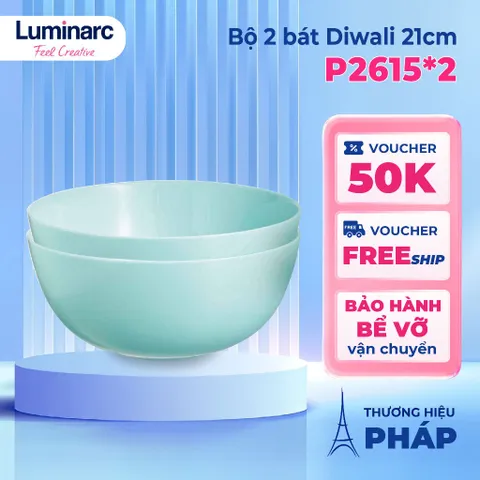 Bộ 2 Bát Tô Canh Salad Luminarc Diwali Light 21cm - Thủy Tinh An Toàn, Chịu Nhiệt Tốt, Hàng Chính Hãng Pháp