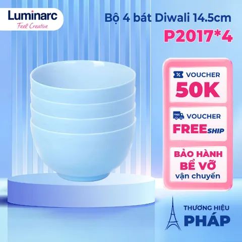 Bộ 4 Bát Tô Thủy Tinh Luminarc Diwali Light Blue 14.5cm - An Toàn Trong Lò Vi Sóng, Thiết Kế Hiện Đại, Hàng Chính Hãng Pháp