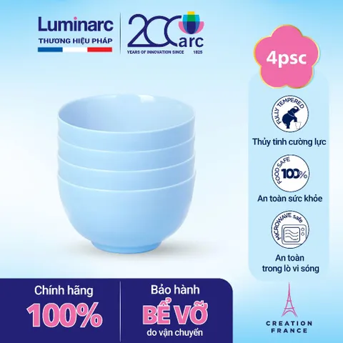 Bộ 4 Bát Tô Thủy Tinh Luminarc Diwali Light Blue 14.5cm - An Toàn Trong Lò Vi Sóng, Thiết Kế Hiện Đại, Hàng Chính Hãng Pháp