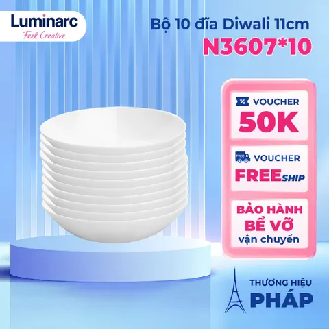 Bộ 10 Đĩa Chấm Gia Vị Luminarc 11cm - Thủy Tinh An Toàn, Dùng Trong Lò Vi Sóng, Thiết Kế Sang Trọng, Chính Hãng