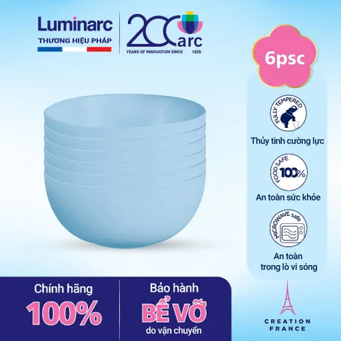 Bộ 6 bát thủy tinh Luminarc Diwali Light Blue 12cm - Bát đĩa sang trọng, chịu nhiệt, an toàn cho sức khỏe