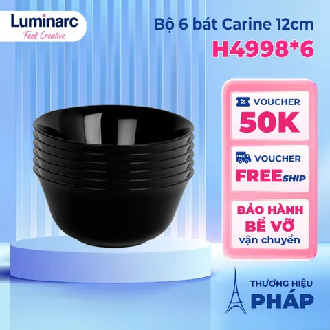 Bộ 6 bát thủy tinh Luminarc Everyday 12cm màu đen - Hàng chính hãng, an toàn cho máy rửa bát và lò vi sóng, thiết kế hiện đại