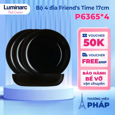Bộ 4 Đĩa Thủy Tinh Luminarc Friend's Time 17cm P6365 - Hàng Chính Hãng An Toàn, Chịu Va Đập, Dùng Trong Lò Vi Sóng