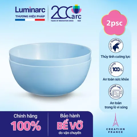 Bộ 2 bát tô canh thủy tinh Luminarc Diwali Light Blue 21cm - Hàng chính hãng An toàn, Đẹp, Tiện dụng cho Nhà Bếp
