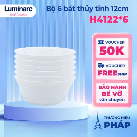 Bộ 6 Bát Ăn Cơm Thủy Tinh Luminarc Everyday 12cm H4122 - An Toàn, Thiết Kế Hiện Đại, Hàng Chính Hãng Pháp