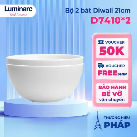 Bộ 2 Bát Tô Canh Thủy Tinh Luminarc Diwali White 21cm - An toàn, Thời Trang và Chất Lượng Chính Hãng Pháp