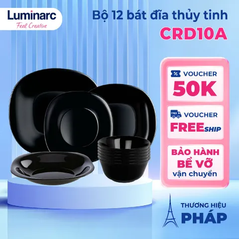 Bộ bát đĩa (tô chén dĩa) thủy tinh Luminarc Carine 10 chi tiết CRD 10A, dùng lò vi sóng, máy rửa bát