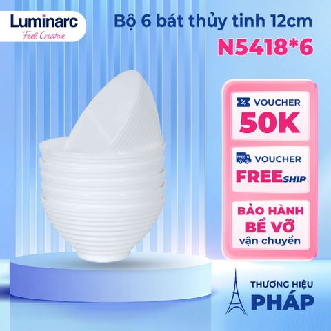 Bộ 6 Bát (Chén) Ăn Cơm Thủy Tinh Luminarc Harena N5418 - An Toàn Dùng Lò Vi Sóng, Chịu Nhiệt, Dễ Dàng Rửa Tại Máy Rửa Bát