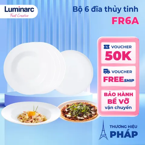 [Hàng NK Pháp] Bộ đĩa (dĩa) thủy tinh ăn mì ý, Pizza Luminarc Friend's Time 6 chi tiết - FR6A