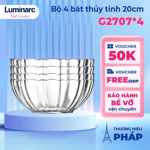 Bộ 6 Bát Tô Thủy Tinh Luminarc Arcade 20cm - Hàng Chính Hãng An Toàn Cho Nhà Bếp, Trong Suốt, Dễ Dàng Vệ Sinh