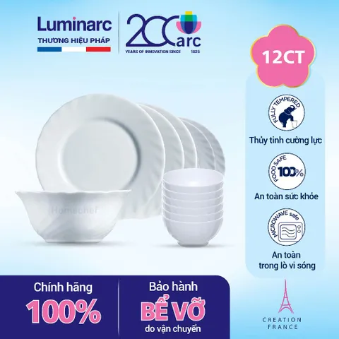 Bộ bát đĩa thủy tinh Luminarc Trianon 12 chi tiết - Tô, chén, đĩa chất lượng cao, an toàn cho sức khỏe, hàng chính hãng Pháp