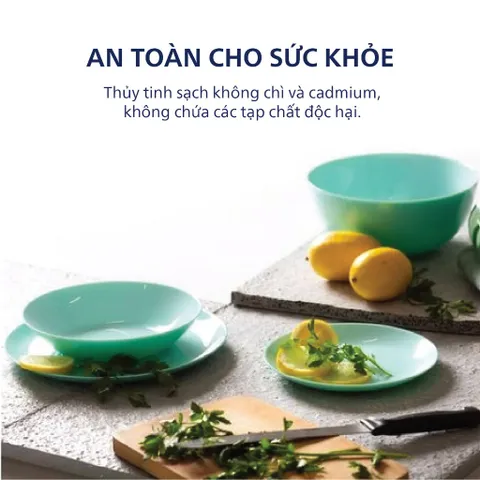 [Hàng Pháp] Bộ bát đĩa tô thủy tinh Luminarc Diwali xanh ngọc 12 chi tiết DW 12D, dùng lò vi sóng