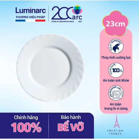 Bộ 6 Đĩa Thủy Tinh Cường Lực Luminarc Trianon 23cm - Đĩa Sâu Dùng Lò Vi Sóng, Chịu Nhiệt, Chống Xước, An Toàn Sức Khỏe