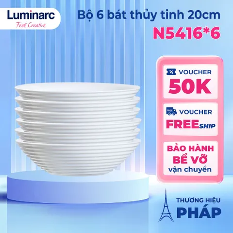 Bộ 6 Bát Tô Thủy Tinh Luminarc Harena 20cm N5416 - An Toàn Lò Vi Sóng, Hàng Chính Hãng, Phong Cách Hiện Đại