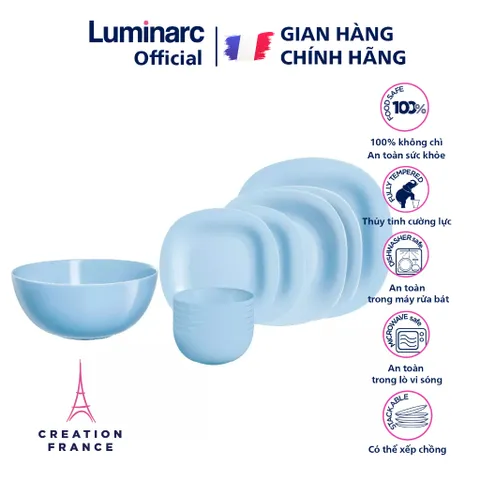 Bộ bát đĩa (tô,chén,dĩa) thủy tinh Luminarc Carine xanh dương 12 chi tiết DW 12E | Hàng chính hãng