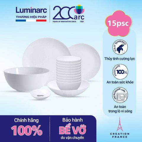 Bộ bát đĩa thủy tinh Luminarc Diwali 15 chi tiết DW 15L - An toàn lò vi sóng, máy rửa bát, thiết kế hiện đại, chịu va đập tốt
