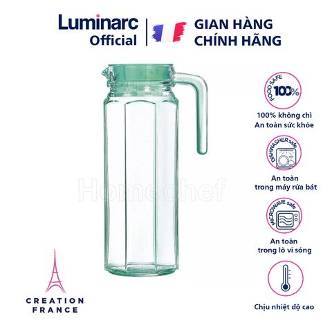 Bộ 2 Bình Thủy Tinh Luminarc Octime Ice Green 1.1L - Đựng Nước An Toàn, Kiểu Dáng Hiện Đại, Hàng Chính Hãng Pháp