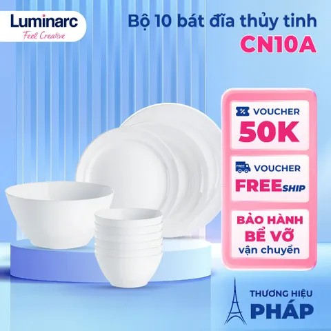 Bộ bát đĩa Cannes 10 chi tiết CN10A, dùng được trong lò vi sóng và máy rửa bát