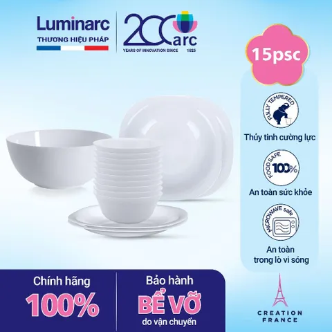 Bộ bát đĩa thủy tinh Luminarc Carine 15 món CR15C an toàn, cao cấp, không chì - Đồ gia dụng bếp hiện đại, sang trọng