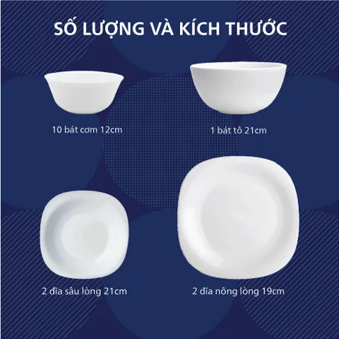 Bộ bát đĩa thủy tinh Luminarc Carine 15 món CR15C an toàn, cao cấp, không chì - Đồ gia dụng bếp hiện đại, sang trọng