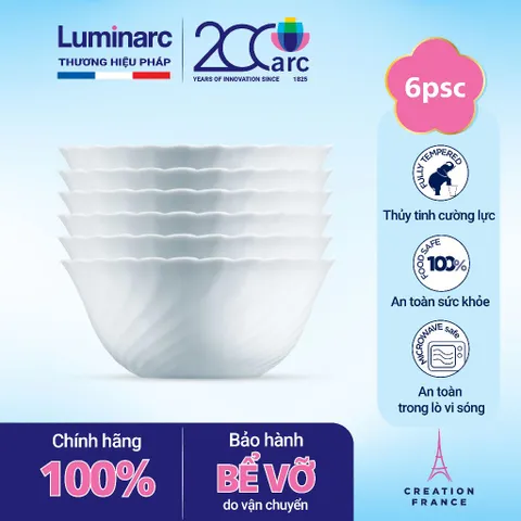 Bộ 6 bát tô thủy tinh Luminarc Trianon 18cm N3651*6 - Bát tô ăn bún, phở chính hãng, an toàn, thiết kế hiện đại, chịu nhiệt tốt