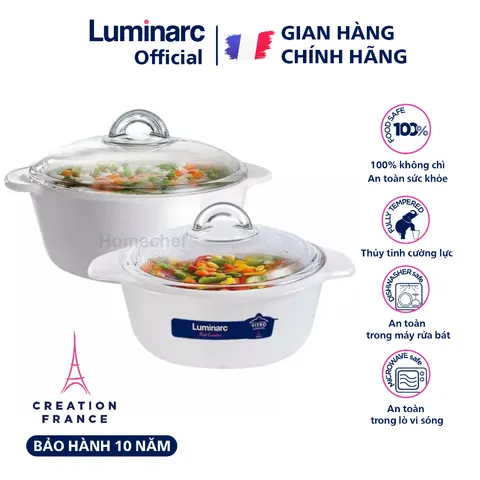 Bộ nồi thủy tinh trắng Luminarc 2 chi tiết 1L + 2L LVCF6P3, sản xuất tại Pháp | Bảo hành 10 năm
