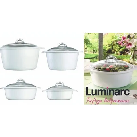 Bộ nồi thủy tinh trắng Luminarc 2 chi tiết 1L + 2L LVCF6P3, sản xuất tại Pháp | Bảo hành 10 năm