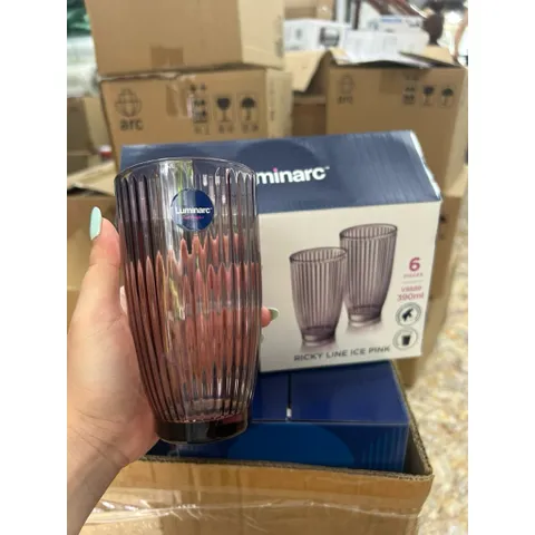 Bộ 6 Cốc Thủy Tinh Luminarc Ricky Line V8688 340ml - Sang Trọng, An Toàn, Màu Hồng - Hàng Chính Hãng từ Pháp