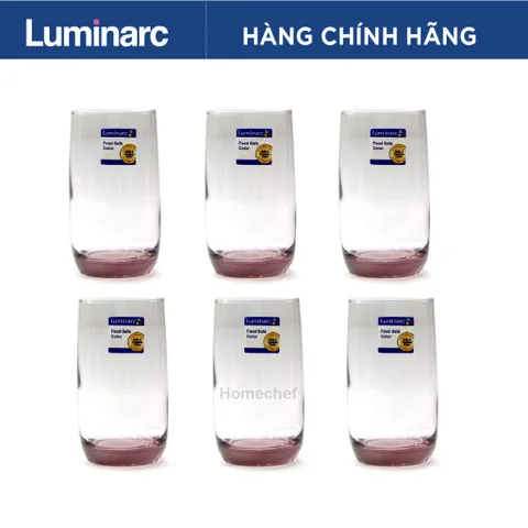 Bộ 6 Cốc Thủy Tinh Luminarc Vigne 290ml - An Toàn, Chống Xước, Kích Thước Tiện Lợi - Hàng Chính Hãng, Màu Hồng Tím