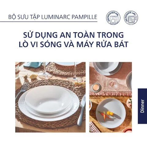 Bộ bát đĩa Luminarc Pampille 12 chi tiết màu trắng - Thủy tinh cao cấp Pháp, an toàn cho sức khỏe, chịu nhiệt và thích hợp cho lò vi sóng.