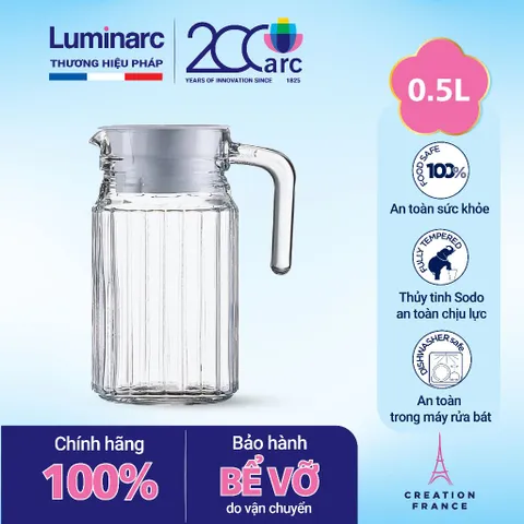 Bộ 2 Bình đựng Nước Thủy Tinh Luminarc Quadro 0.5L G2667 - Thiết Kế Hiện Đại, An Toàn Cho Sức Khỏe, Hàng Chính Hãng