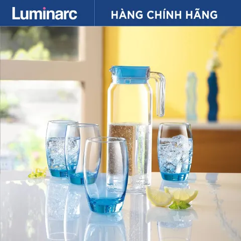 Bộ Bình Cốc Thủy Tinh Luminarc Xanh 5 Chi Tiết - Thiết Kế Hiện Đại An Toàn Cho Sức Khỏe - Hàng Chính Hãng J1799