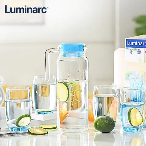 Bộ Bình Cốc Thủy Tinh Luminarc Xanh 5 Chi Tiết - Thiết Kế Hiện Đại An Toàn Cho Sức Khỏe - Hàng Chính Hãng J1799
