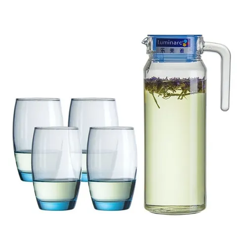Bộ Bình Cốc Thủy Tinh Luminarc Xanh 5 Chi Tiết - Thiết Kế Hiện Đại An Toàn Cho Sức Khỏe - Hàng Chính Hãng J1799